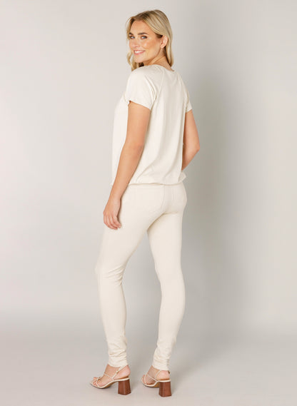 Base Level "Yona" Short Sleeve Top in Light Beige