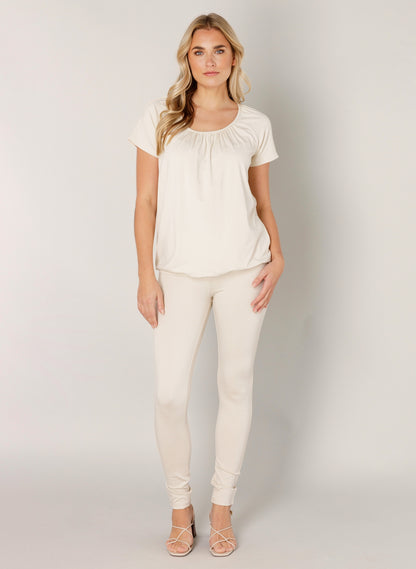 Base Level "Yona" Short Sleeve Top in Light Beige