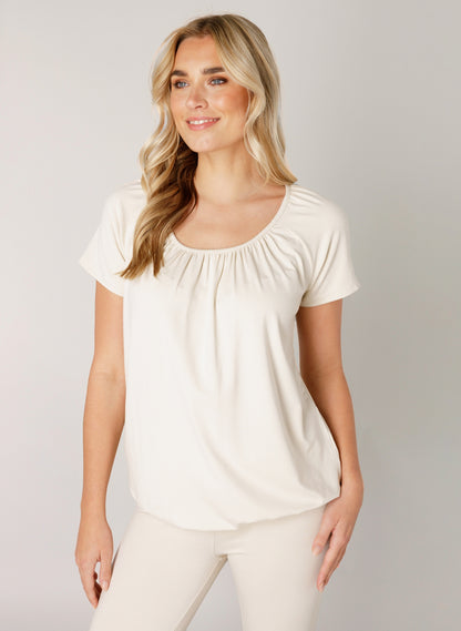 Base Level "Yona" Short Sleeve Top in Light Beige