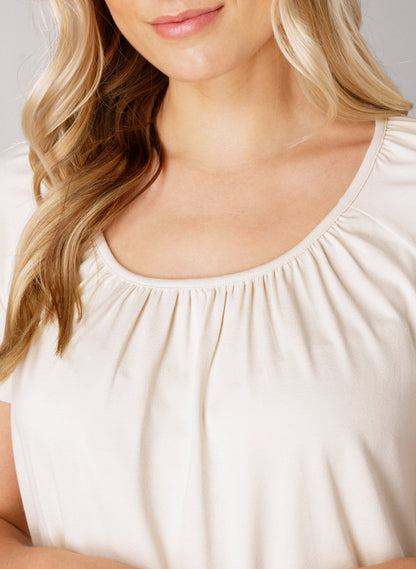 Base Level "Yona" Short Sleeve Top in Light Beige